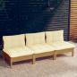 Preview: ARDEBO.de - 3-Sitzer-Gartensofa mit Creme Kissen Massivholz Kiefer