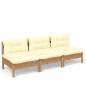 Preview: 3-Sitzer-Gartensofa mit Creme Kissen Massivholz Kiefer