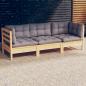 Preview: ARDEBO.de - 3-Sitzer-Gartensofa mit Grauen Kissen Massivholz Kiefer