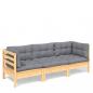 Preview: 3-Sitzer-Gartensofa mit Grauen Kissen Massivholz Kiefer