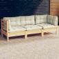 Preview: ARDEBO.de - 3-Sitzer-Gartensofa mit Creme Kissen Massivholz Kiefer