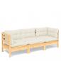 Preview: 3-Sitzer-Gartensofa mit Creme Kissen Massivholz Kiefer