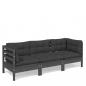 Preview: 3-Sitzer-Gartensofa mit Anthrazit Kissen Massivholz Kiefer