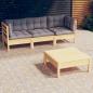 Preview: ARDEBO.de - 4-tlg. Garten-Lounge-Set mit Grauen Kissen Kiefernholz