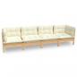 Preview: 4-tlg. Garten-Lounge-Set mit Creme Kissen Massivholz Kiefer