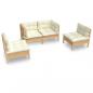 Preview: 4-tlg. Garten-Lounge-Set mit Creme Kissen Massivholz Kiefer