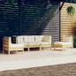 Preview: ARDEBO.de - 5-tlg. Garten-Lounge-Set mit Creme Kissen Massivholz Kiefer