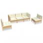 Preview: 5-tlg. Garten-Lounge-Set mit Creme Kissen Massivholz Kiefer