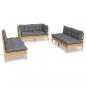 Preview: 6-tlg. Garten-Lounge-Set mit Grauen Kissen Kiefer Massivholz