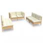 Preview: 6-tlg. Garten-Lounge-Set mit Creme Kissen Massivholz Kiefer