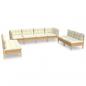 Preview: 8-tlg. Garten-Lounge-Set mit Creme Kissen Massivholz Kiefer