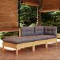 Preview: ARDEBO.de - 3-tlg. Garten-Lounge-Set mit Grauen Kissen Kiefer Massivholz