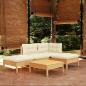 Preview: ARDEBO.de - 5-tlg. Garten-Lounge-Set mit Creme Kissen Kiefernholz