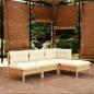 Preview: ARDEBO.de - 4-tlg. Garten-Lounge-Set mit Creme Kissen Kiefernholz