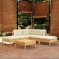 Preview: ARDEBO.de - 6-tlg. Garten-Lounge-Set mit Creme Kissen Kiefernholz