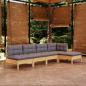 Preview: ARDEBO.de - 5-tlg. Garten-Lounge-Set mit Grauen Kissen Kiefernholz