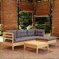 Preview: ARDEBO.de - 5-tlg. Garten-Lounge-Set mit Grauen Kissen Kiefernholz