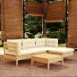 Preview: ARDEBO.de - 5-tlg. Garten-Lounge-Set mit Creme Kissen Kiefernholz