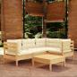 Preview: ARDEBO.de - 5-tlg. Garten-Lounge-Set mit Creme Kissen Kiefernholz