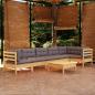 Preview: ARDEBO.de - 7-tlg. Garten-Lounge-Set mit Grauen Kissen Kiefernholz