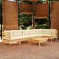 Preview: ARDEBO.de - 7-tlg. Garten-Lounge-Set mit Creme Kissen Kiefernholz