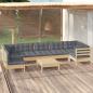 Preview: ARDEBO.de - 8-tlg. Garten-Lounge-Set mit Grauen Kissen Kiefernholz