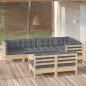 Preview: ARDEBO.de - 8-tlg. Garten-Lounge-Set mit Grauen Kissen Kiefer Massivholz