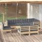 Preview: ARDEBO.de - 9-tlg. Garten-Lounge-Set mit Grauen Kissen Kiefer Massivholz