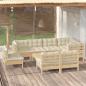 Preview: ARDEBO.de - 9-tlg. Garten-Lounge-Set mit Creme Kissen Massivholz Kiefer