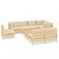 Preview: 9-tlg. Garten-Lounge-Set mit Creme Kissen Massivholz Kiefer