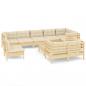 Preview: 10-tlg. Garten-Lounge-Set mit Creme Kissen Massivholz Kiefer