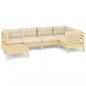 Preview: 6-tlg. Garten-Lounge-Set mit Creme Kissen Massivholz Kiefer