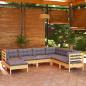 Preview: ARDEBO.de - 7-tlg. Garten-Lounge-Set mit Grauen Kissen Kiefer Massivholz