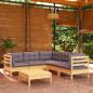 Preview: ARDEBO.de - 6-tlg. Garten-Lounge-Set mit Grauen Kissen Kiefer Massivholz