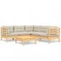 Preview: 6-tlg. Garten-Lounge-Set mit Creme Kissen Massivholz Kiefer