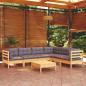 Preview: ARDEBO.de - 7-tlg. Garten-Lounge-Set mit Grauen Kissen Kiefer Massivholz