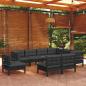 Preview: ARDEBO.de - 9-tlg. Garten-Lounge-Set mit Kissen Schwarz Massivholz Kiefer