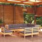 Preview: ARDEBO.de - 10-tlg. Garten-Lounge-Set mit Grauen Kissen Kiefer Massivholz