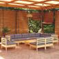 Preview: ARDEBO.de - 11-tlg. Garten-Lounge-Set mit Grauen Kissen Kiefer Massivholz