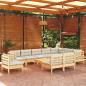 Preview: ARDEBO.de - 11-tlg. Garten-Lounge-Set mit Creme Kissen Massivholz Kiefer