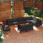 Preview: ARDEBO.de - 10-tlg. Garten-Lounge-Set mit Kissen Schwarz Massivholz Kiefer