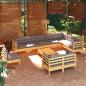 Preview: ARDEBO.de - 11-tlg. Garten-Lounge-Set mit Grauen Kissen Kiefer Massivholz