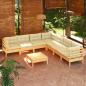 Preview: ARDEBO.de - 8-tlg. Garten-Lounge-Set mit Creme Kissen Massivholz Kiefer