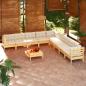 Preview: ARDEBO.de - 10-tlg. Garten-Lounge-Set mit Creme Kissen Massivholz Kiefer