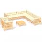 Preview: 10-tlg. Garten-Lounge-Set mit Creme Kissen Massivholz Kiefer