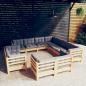 Preview: ARDEBO.de - 11-tlg. Garten-Lounge-Set mit Grauen Kissen Massivholz Kiefer