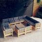 Preview: ARDEBO.de - 12-tlg. Garten-Lounge-Set mit Grauen Kissen Massivholz Kiefer