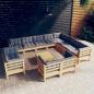 Preview: ARDEBO.de - 13-tlg. Garten-Lounge-Set mit Grauen Kissen Massivholz Kiefer