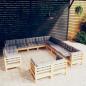 Preview: ARDEBO.de - 13-tlg. Garten-Lounge-Set mit Grauen Kissen Massivholz Kiefer