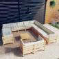 Preview: ARDEBO.de - 14-tlg. Garten-Lounge-Set mit Creme Kissen Massivholz Kiefer